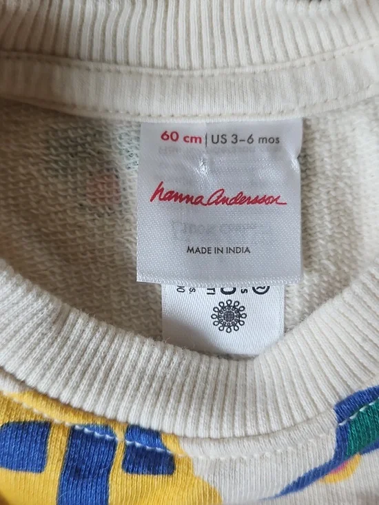 3-6mo Hanna Andersson Cream Crewneck Sweatshirt with Vehicle Print - Picture 2 of 4